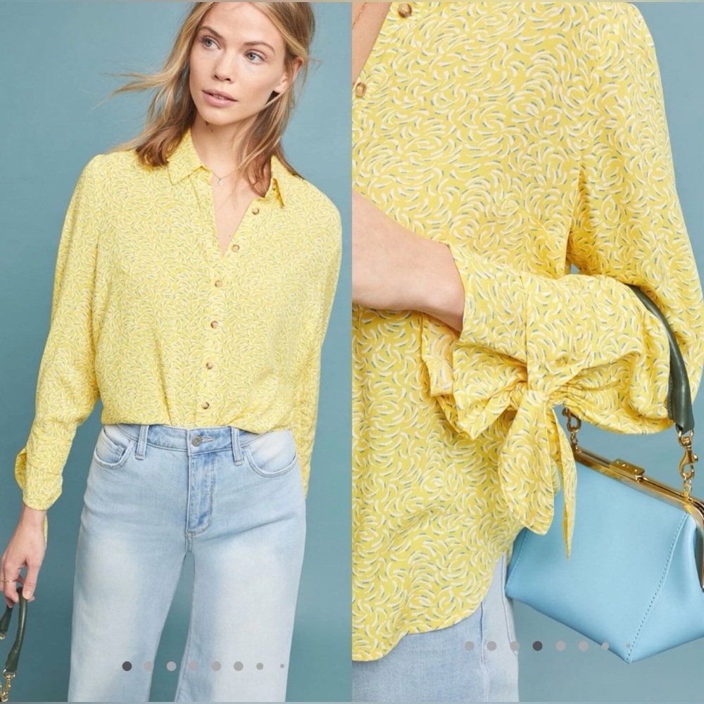Maeve Anthropologie Blithe Yellow Patterned Button Down ✨